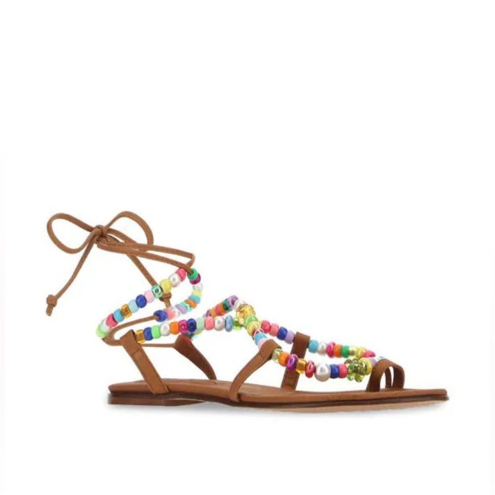 Beaded Brown Lace-Up Women’s Sandals